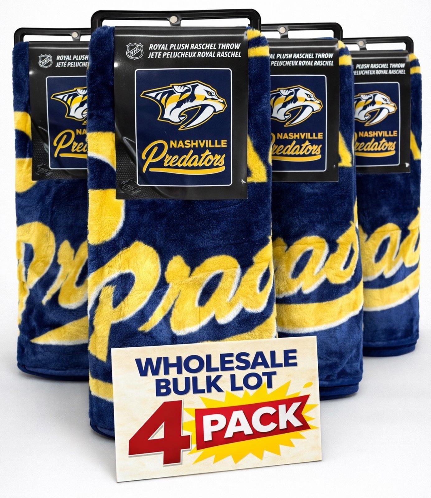 Bulk Lot (4) NHL Nashville Predators Royal Plush Raschel Throw Blankets 50"x60"