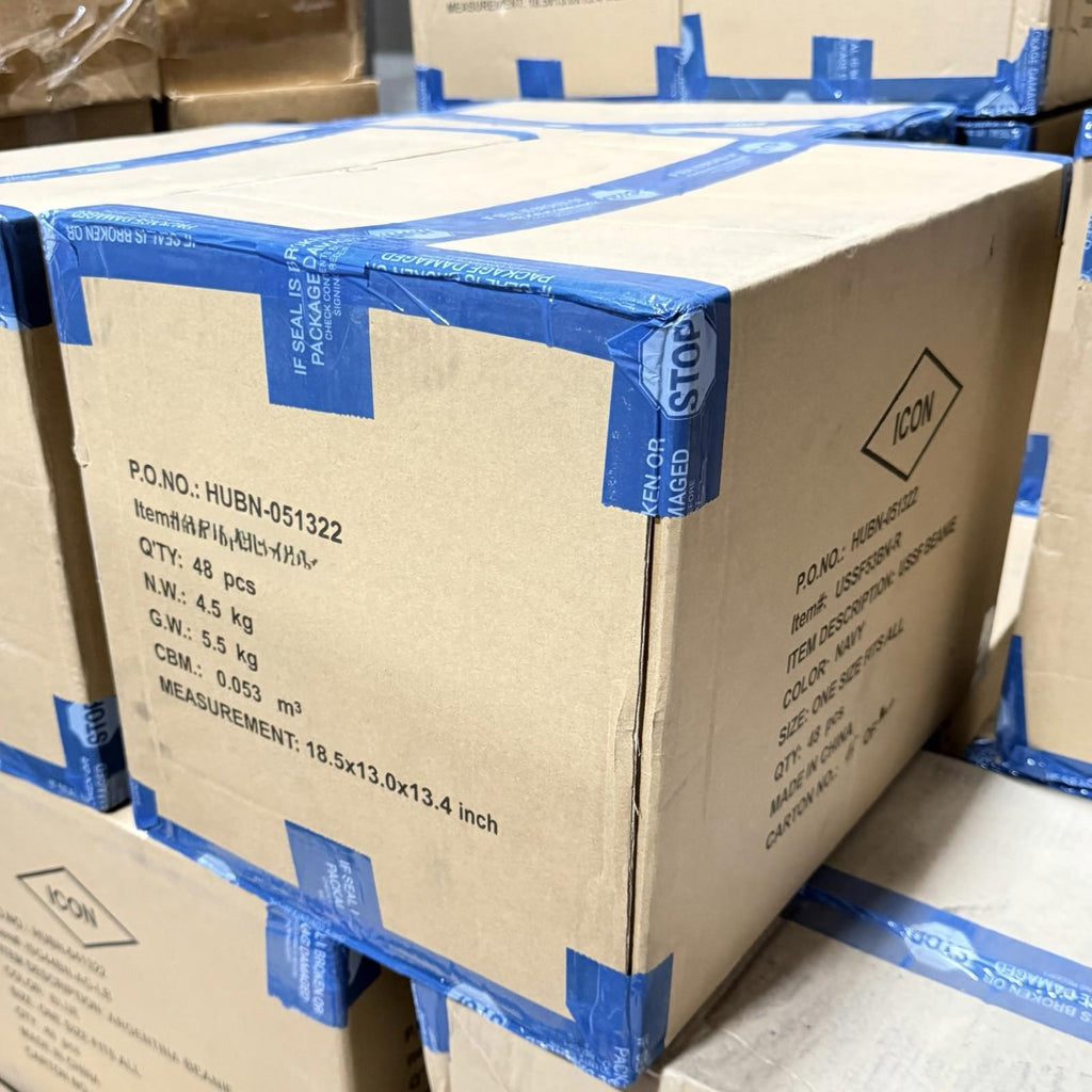 Wholesale Case Lot Of 48 Icon Sports USA Cuff Pom Beanie Hats Red Blue Gray NWT