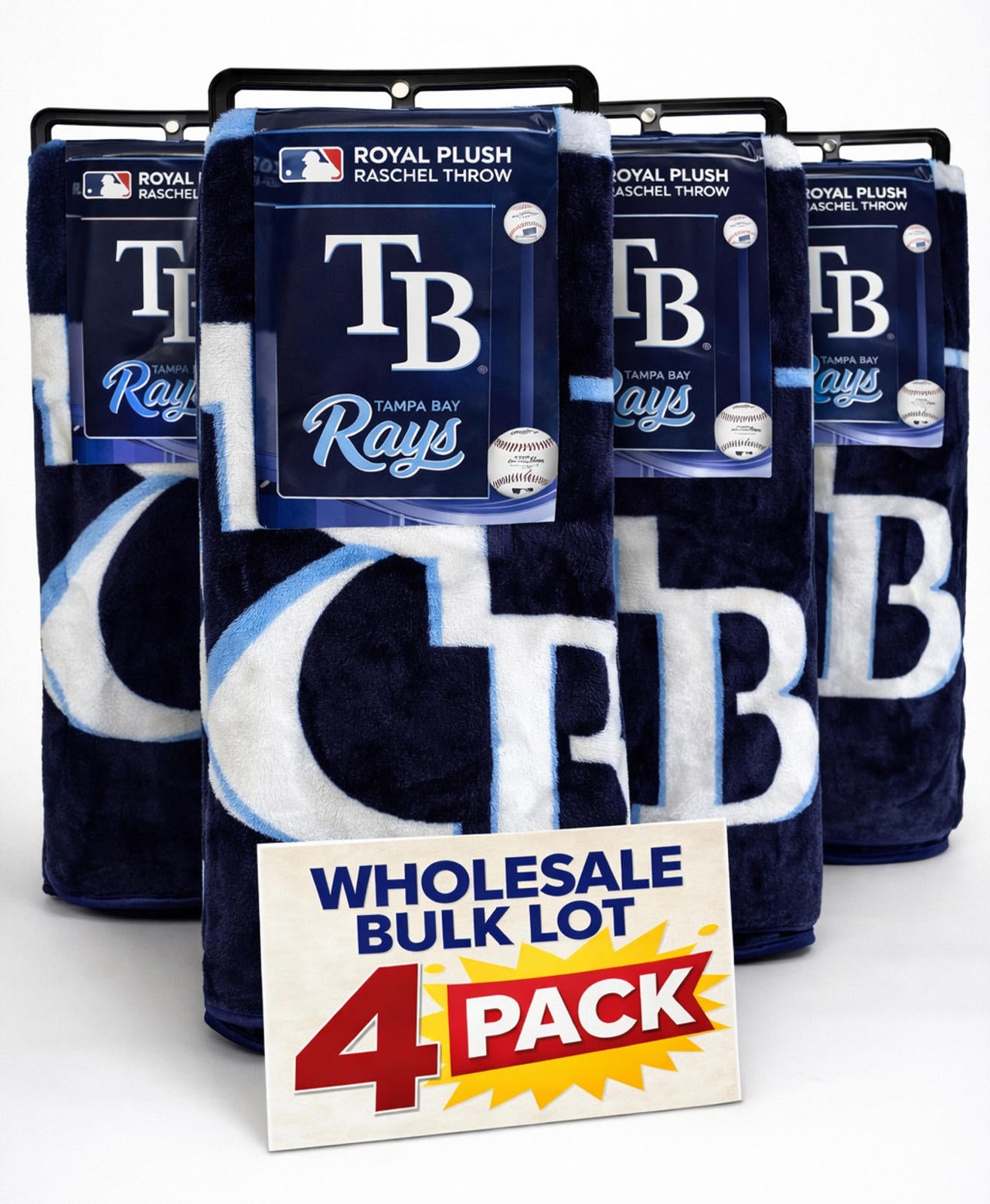 Bulk Lot of (4) MLB Tampa Bay Rays Plush Rachel Throw Blankets 50”x60” New