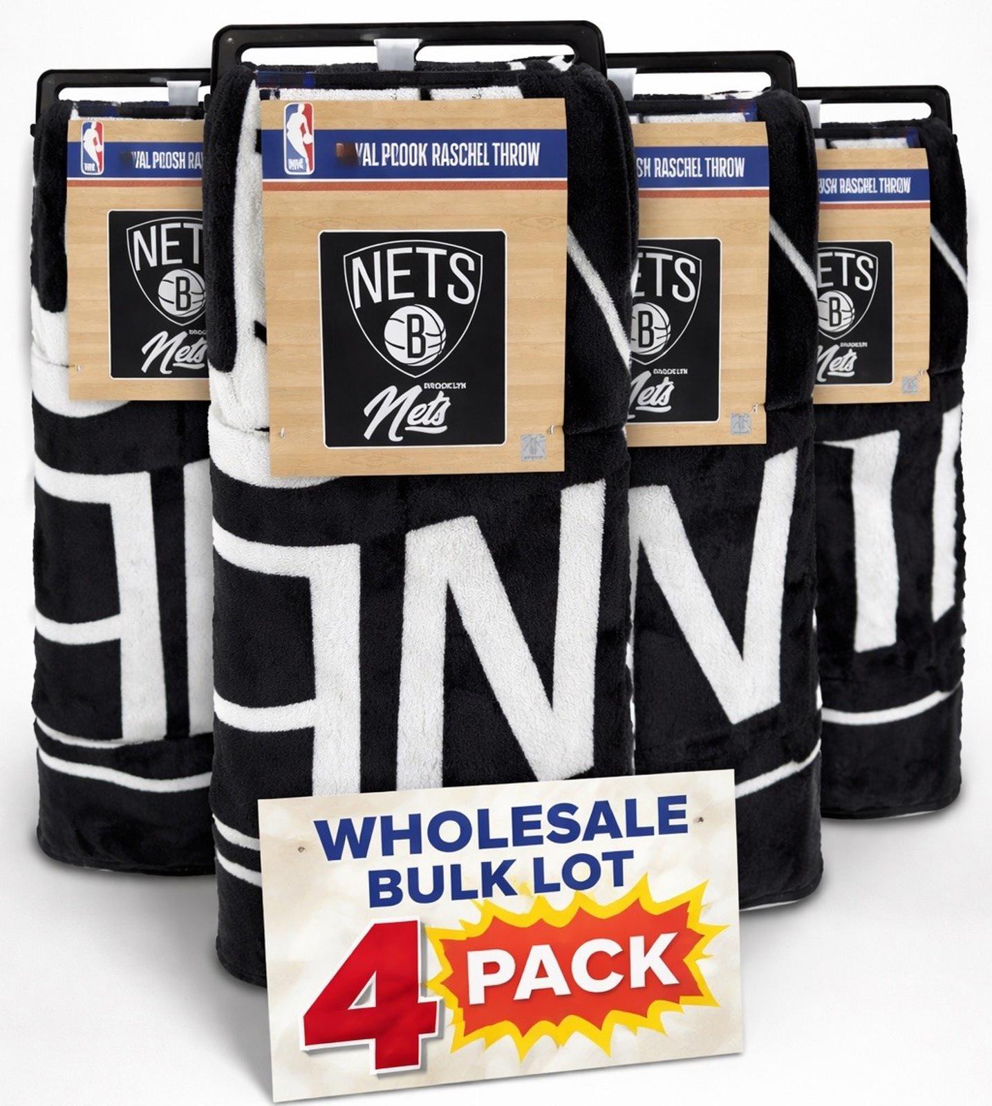 Bulk Lot of (4) NBA Brooklyn Nets Royal Plush Raschel Throw Blanket 50x60in