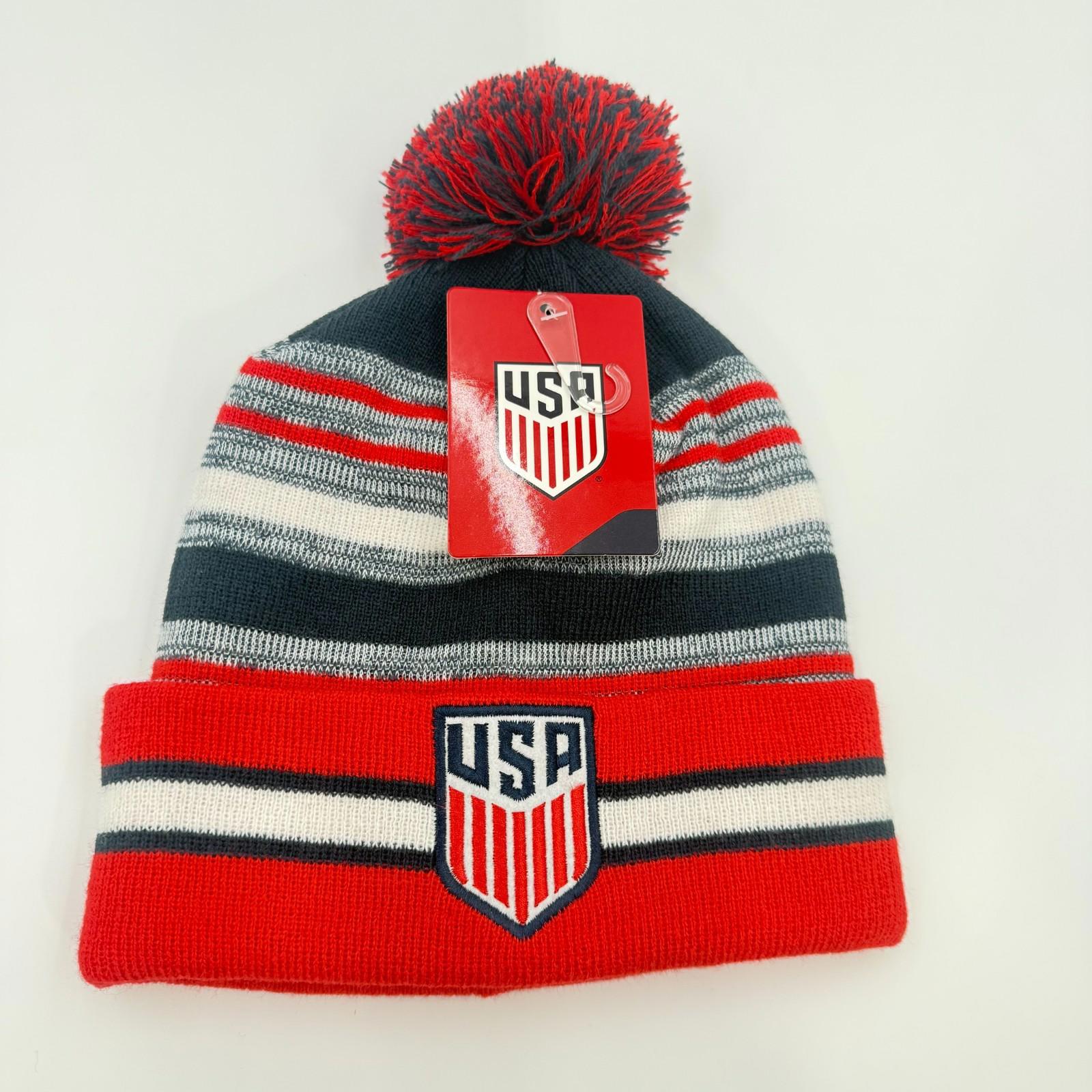 Wholesale Case Lot Of 48 Icon Sports USA Cuff Pom Beanie Hats Red Blue Gray NWT