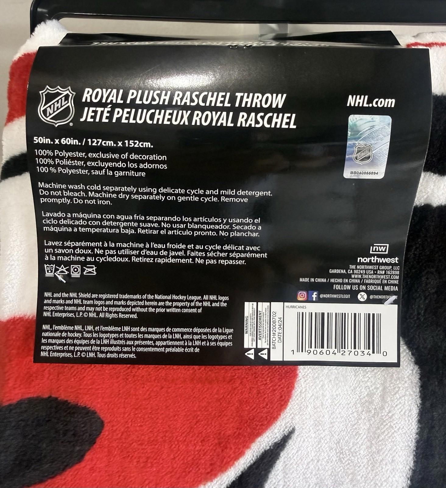 Bulk Lot (4) NHL Carolina Hurricanes Royal Plush Raschel Throw Blankets 50"x60"