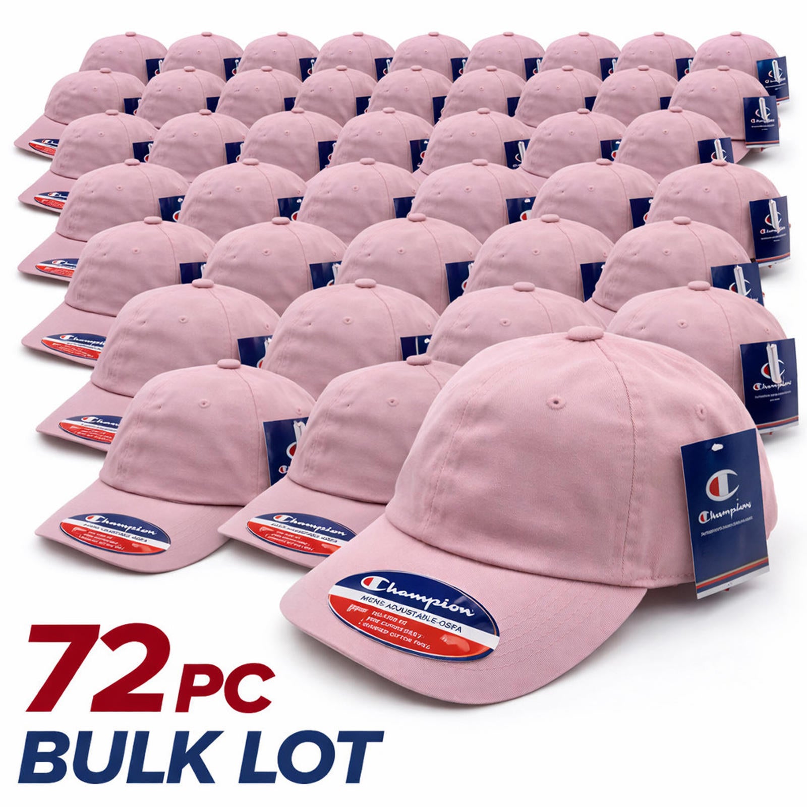 Bulk Reseller Lot of (72) Champion Pink Baseball Hats Adjustable OSFA NWT