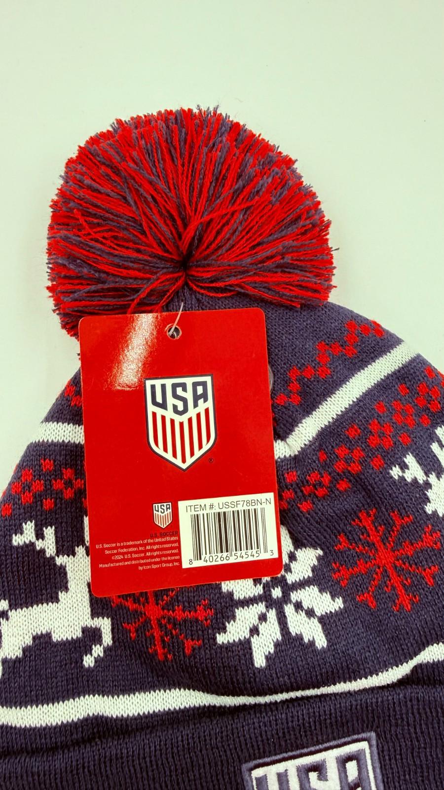 Wholesale Case Lot Of 48 Icon Sports USA Cuff Pom Beanie Hats Red Blue Gray NWT