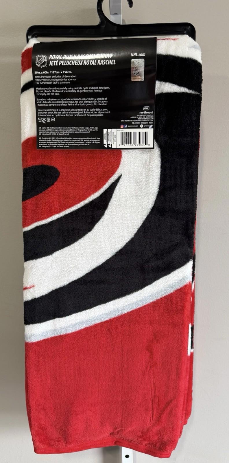 Bulk Lot (4) NHL Carolina Hurricanes Royal Plush Raschel Throw Blankets 50"x60"