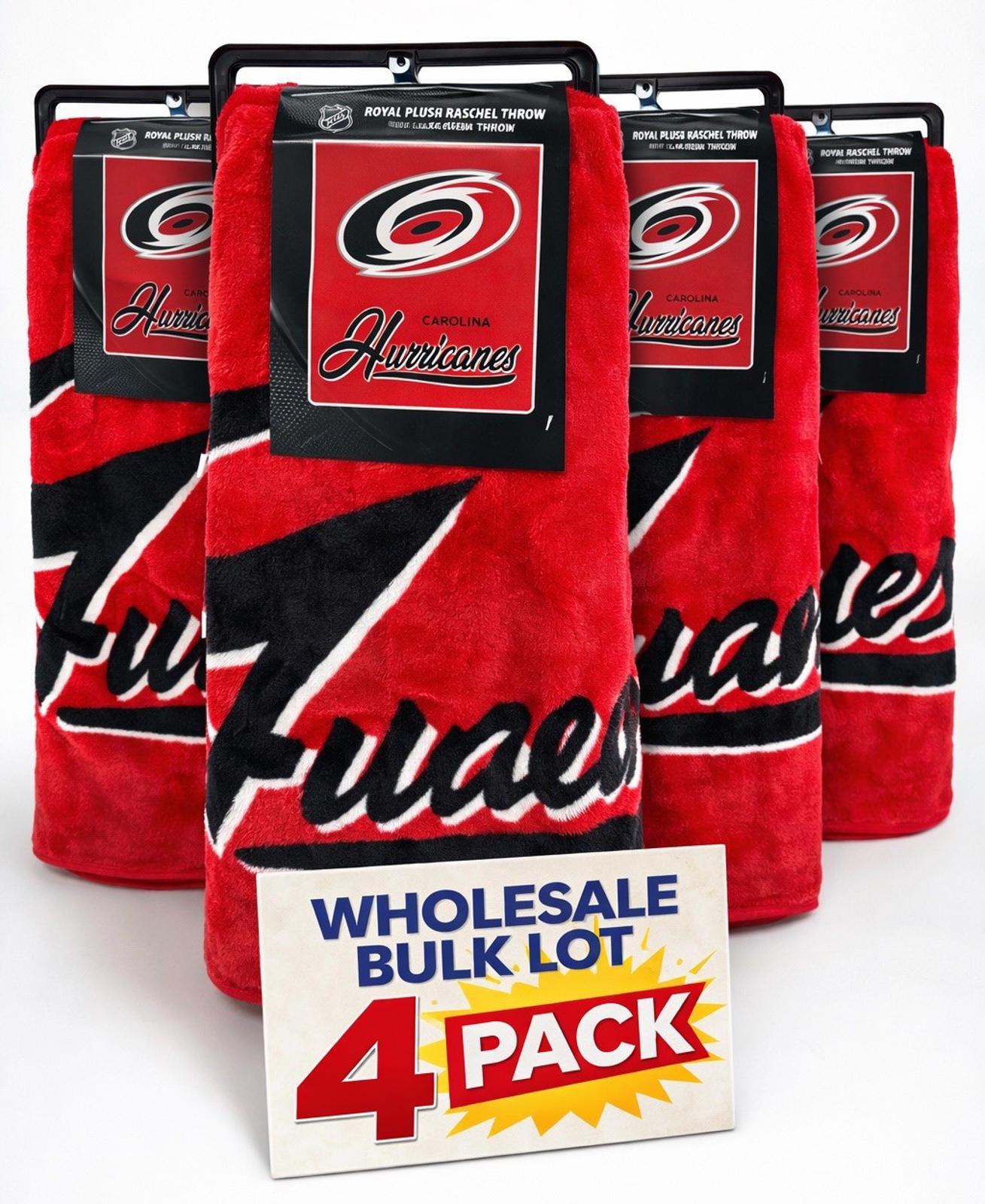 Bulk Lot (4) NHL Carolina Hurricanes Royal Plush Raschel Throw Blankets 50"x60"