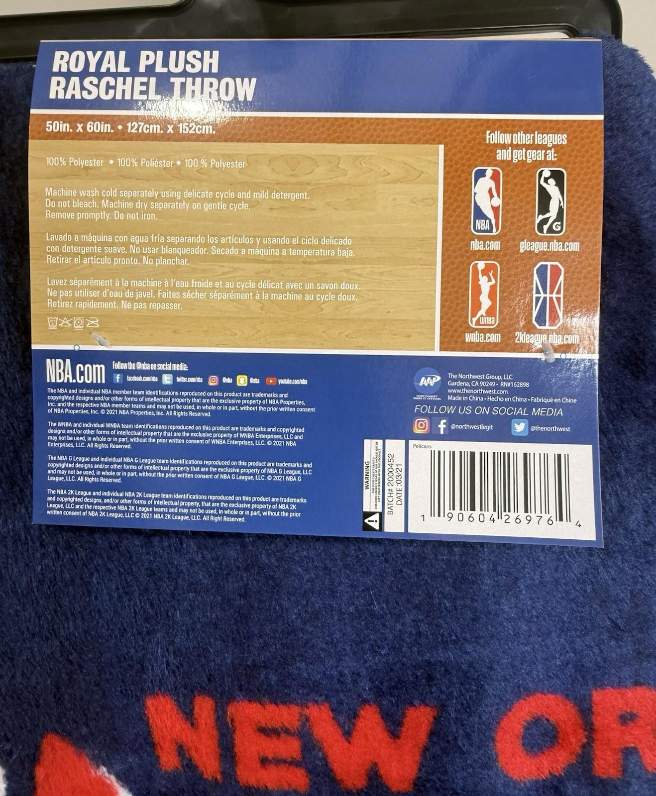 Bulk Lot of 4 NBA New Orleans Pelicans Royal Plush Raschel Throw Blanket 50”x60”