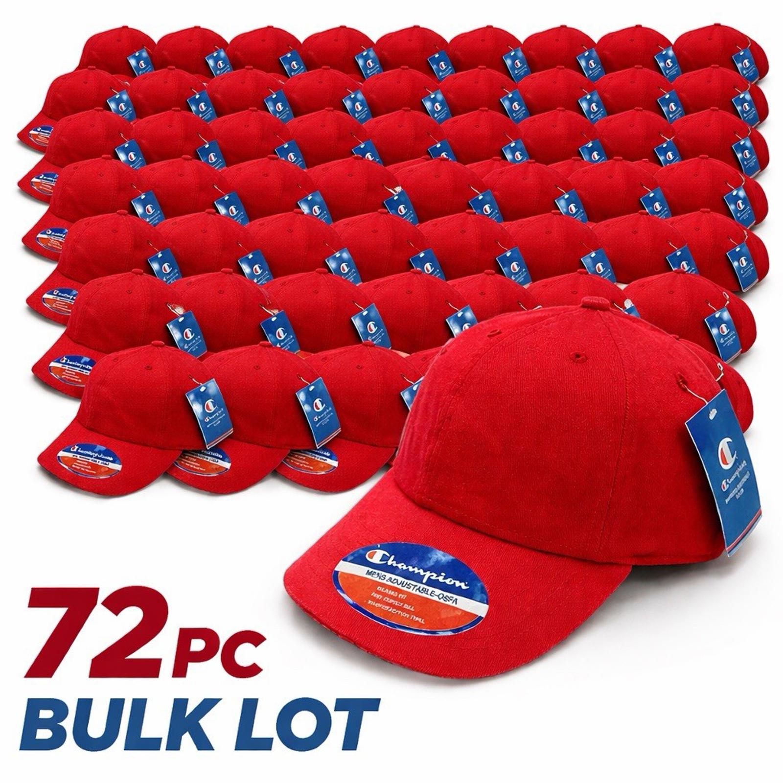 Bulk Reseller Lot of (72) Champion Red Baseball Hats Adjustable OSFA NWT