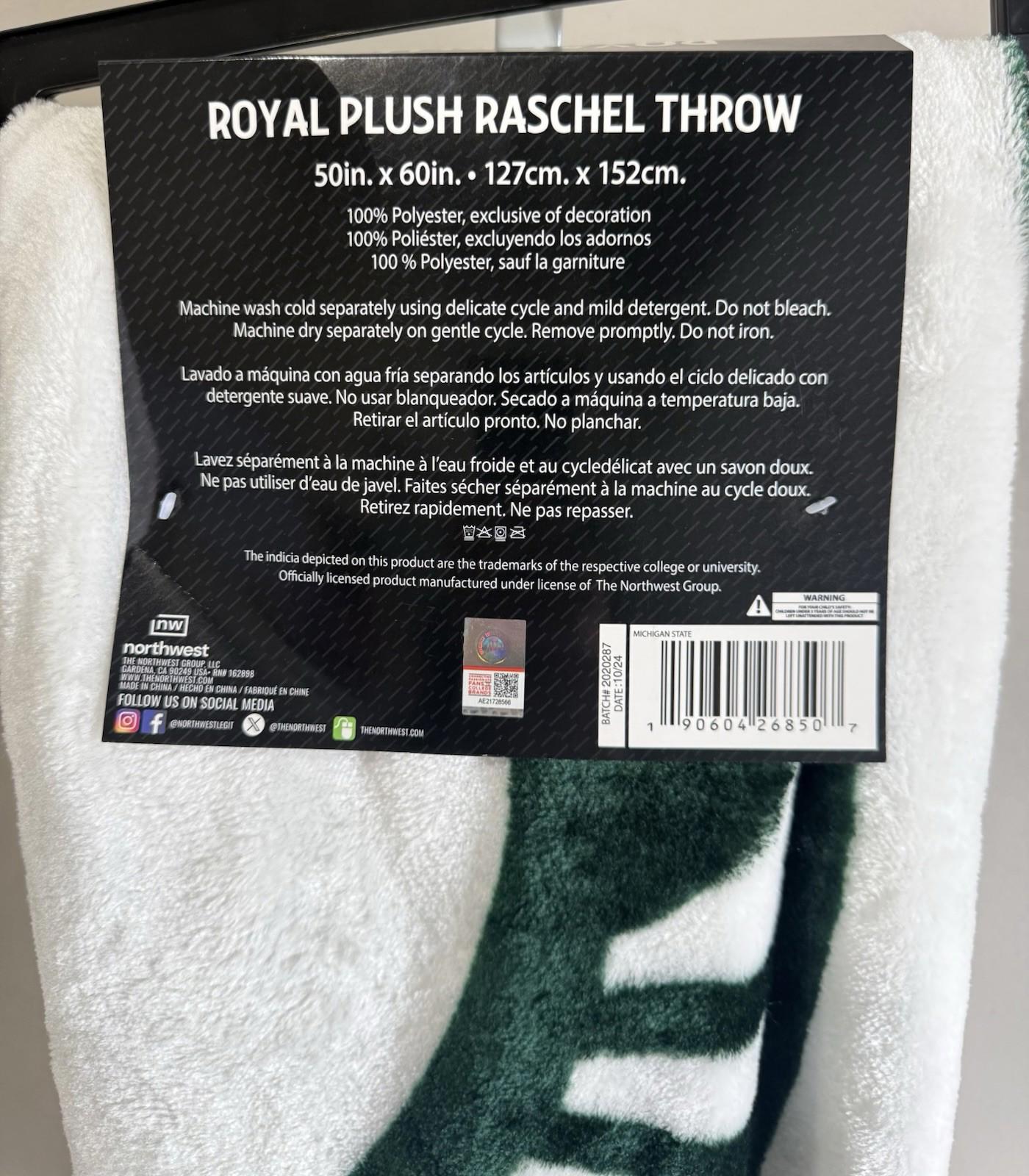 Bulk Lot of (4) New In Case Michigan State Plush Raschel Throw Blankets 50”x60”