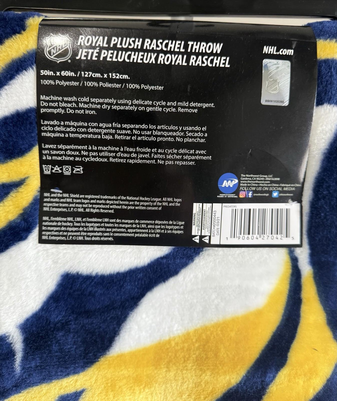 Bulk Lot (4) NHL Nashville Predators Royal Plush Raschel Throw Blankets 50"x60"