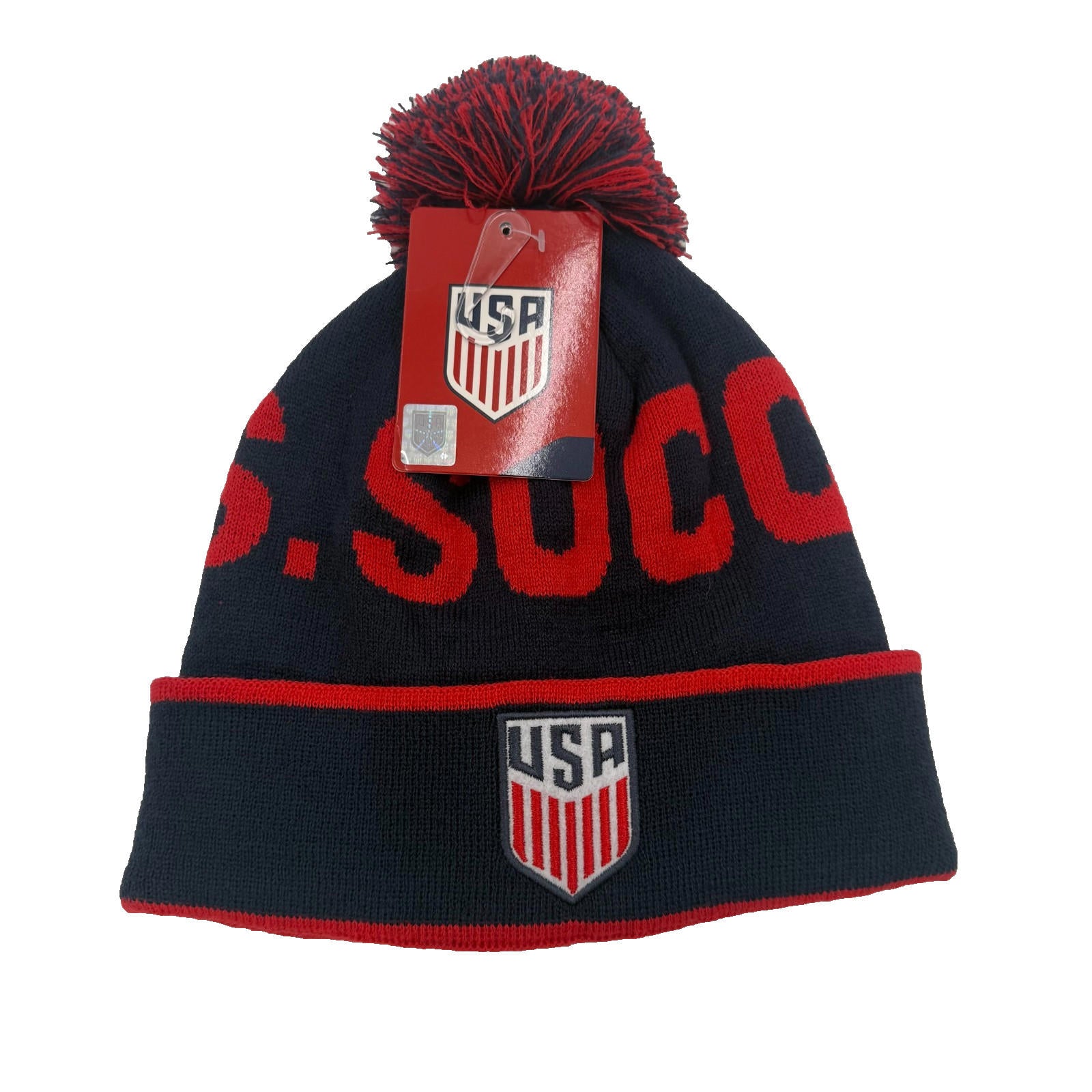 Wholesale Case Lot Of 48 Icon Sports USA Cuff Pom Beanie Hats Red Blue Gray NWT