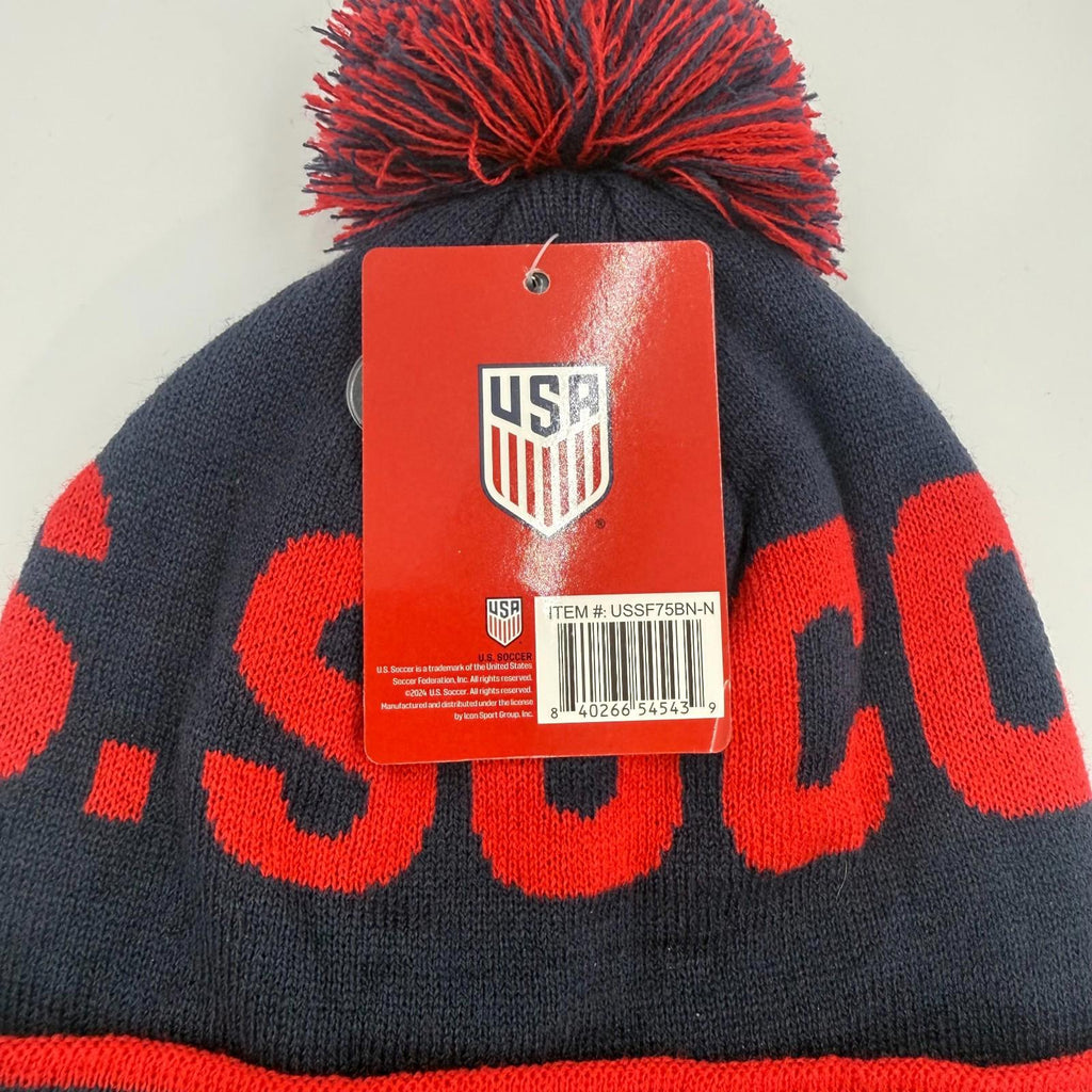 Wholesale Case Lot Of 48 Icon Sports USA Cuff Pom Beanie Hats Red Blue Gray NWT