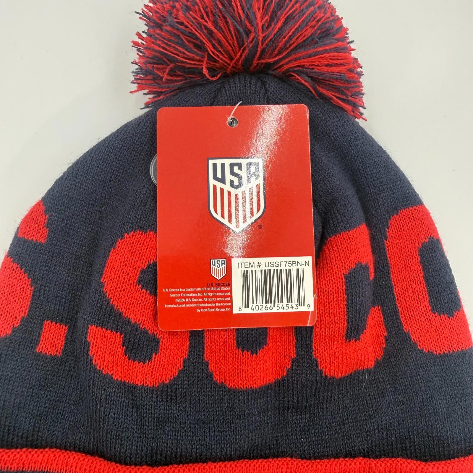 Wholesale Case Lot Of 48 Icon Sports USA Cuff Pom Beanie Hats Red Blue Gray NWT