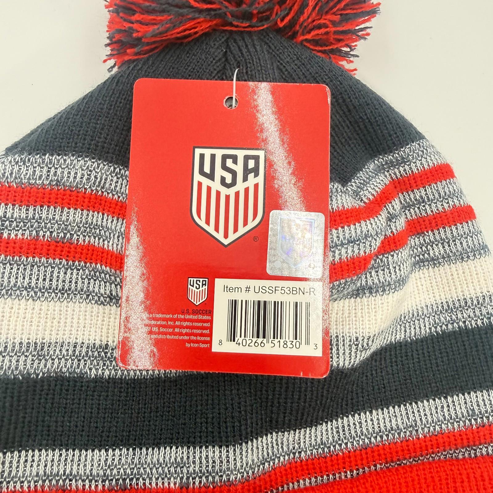 Wholesale Case Lot Of 48 Icon Sports USA Cuff Pom Beanie Hats Red Blue Gray NWT