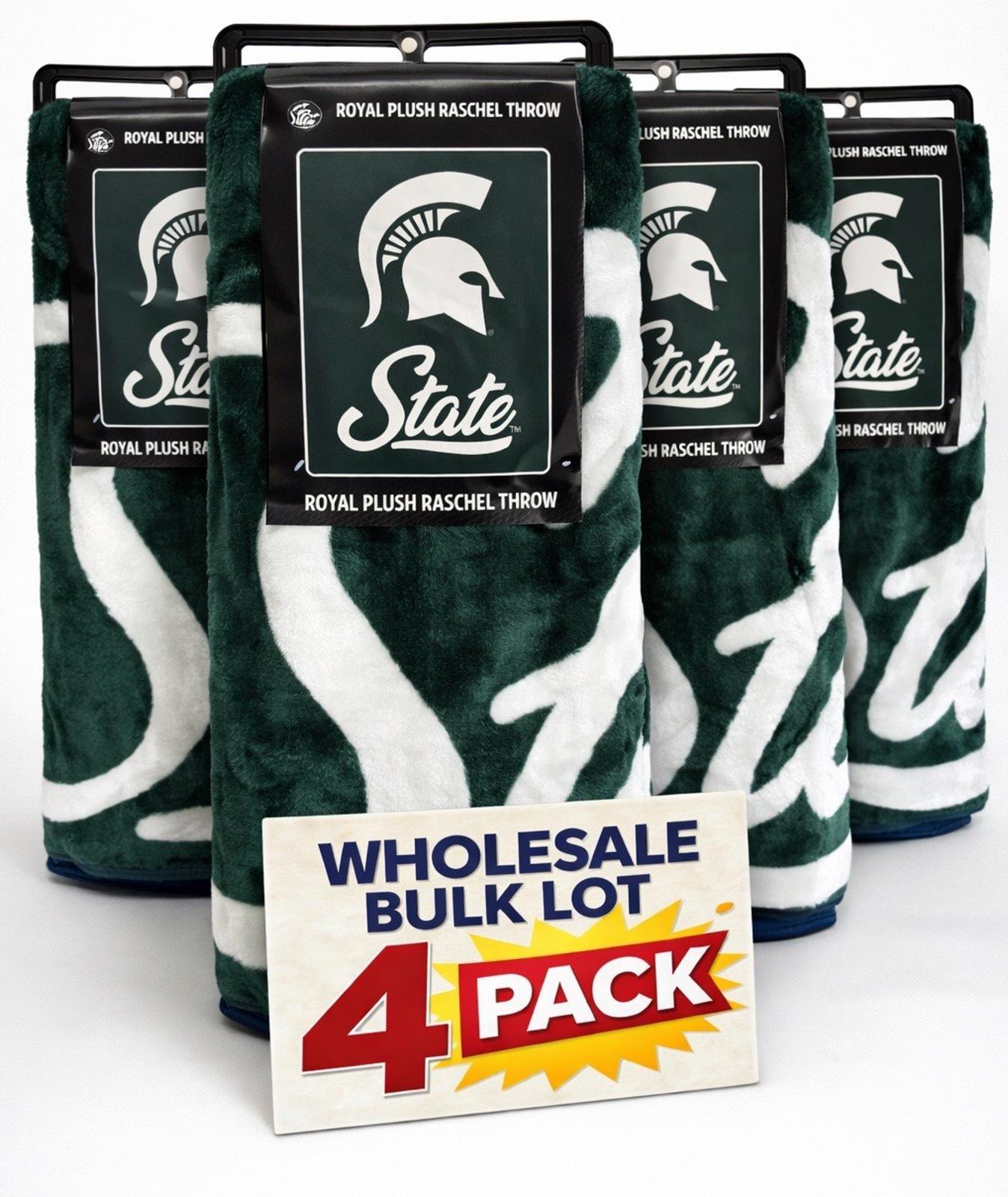 Bulk Lot of (4) New In Case Michigan State Plush Raschel Throw Blankets 50”x60”