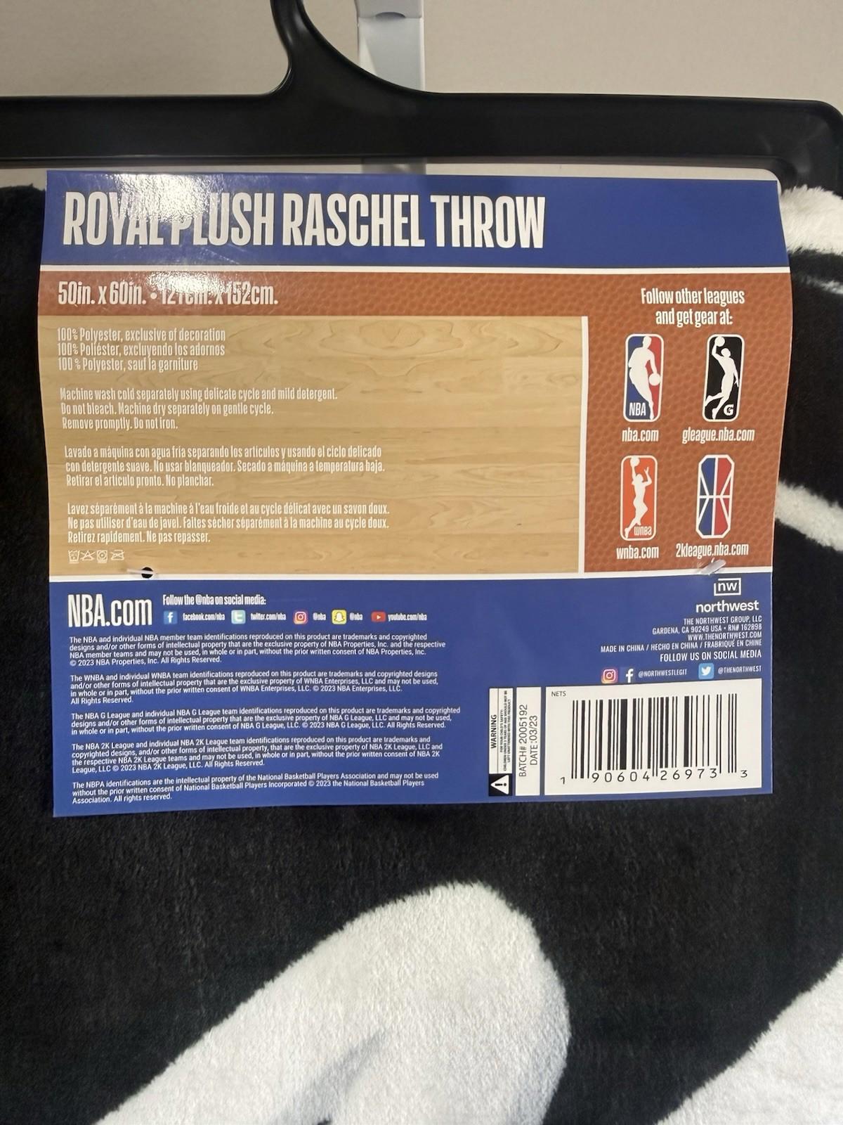 Bulk Lot of (4) NBA Brooklyn Nets Royal Plush Raschel Throw Blanket 50x60in