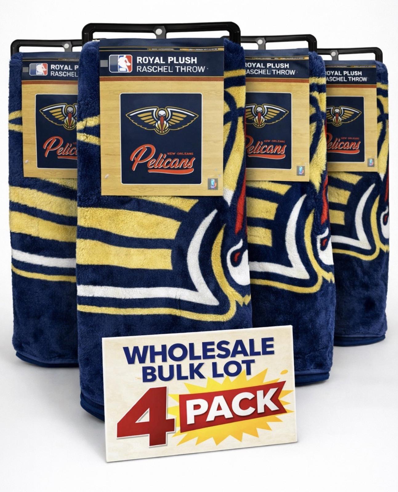 Bulk Lot of 4 NBA New Orleans Pelicans Royal Plush Raschel Throw Blanket 50”x60”