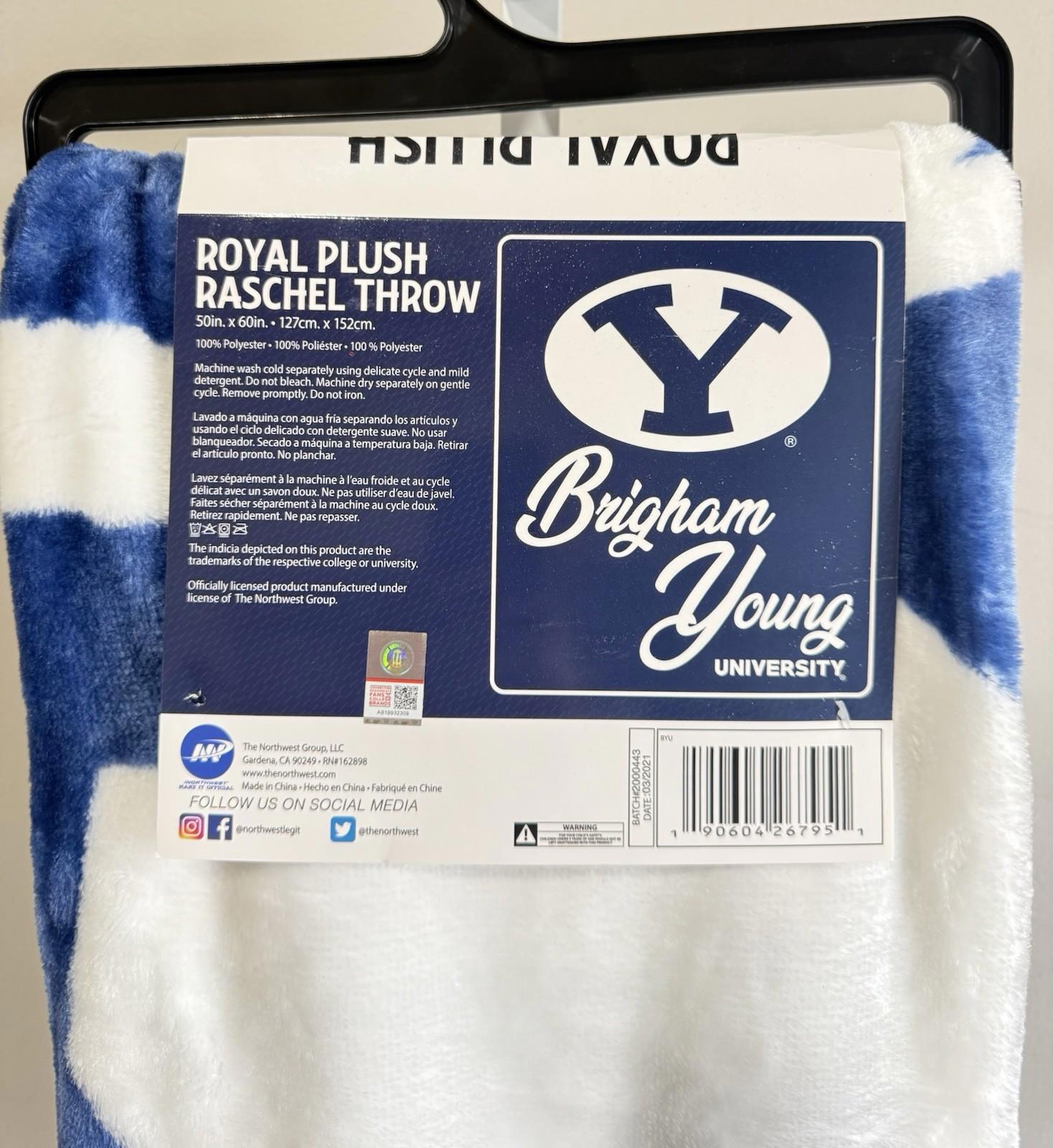 Bulk Lot of (4) New In Case BYU Cougars Plush Raschel Throw Blankets 50”x60”